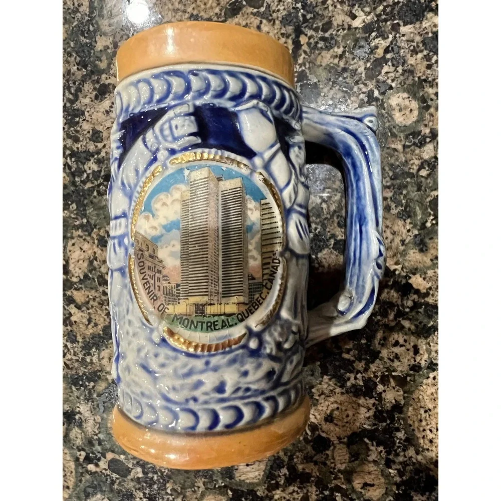 Vintage Elaro Montreal Quebec Canada Souvenir Beer Stein Ceramic Relief Mug